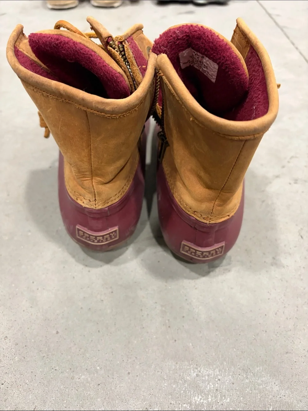 Sperry Women's Burgundy and Tan Waterproof Duck Boots